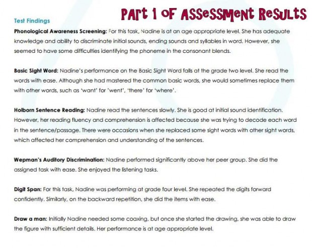Assessment Results Part 1